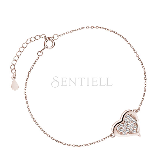 Silver (925) rose gold-plated bracelet, heart with zirconias