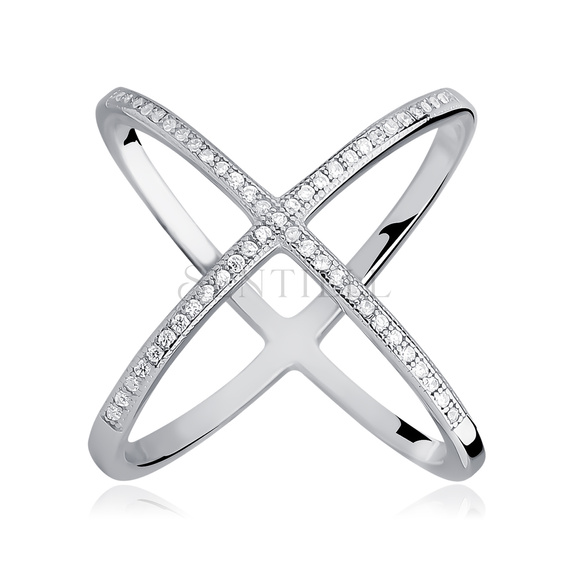 Silver (925) big double ring X with white zirconia