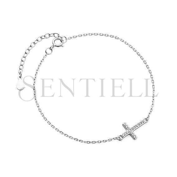 Silver (925) bracelet - cross with zirconia