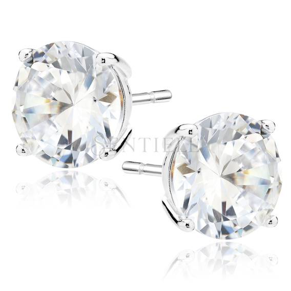 Silver (925) earrings round white zirconia diameter 10mm