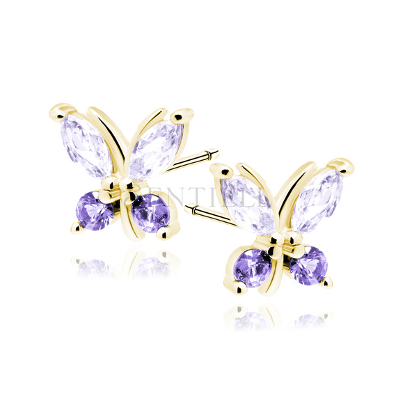 Silver (925) gold-plated earings - butterfly with violet zirconias