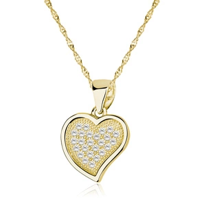 Silver (925) gold-pated heart necklace with white zirconias (Light shade of gold plating)