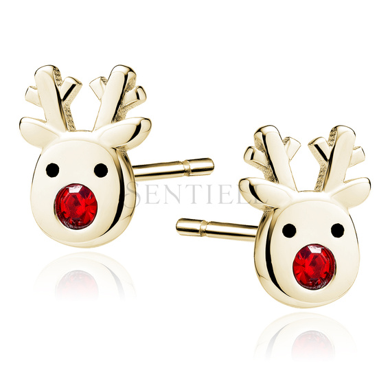 Silver (925) gold-plated earrings - reindeer with red nose