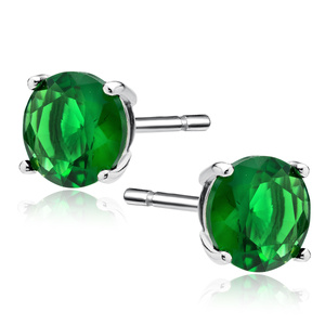 Silver (925) rhodium-plated earrings round green zirconia diameter 8mm