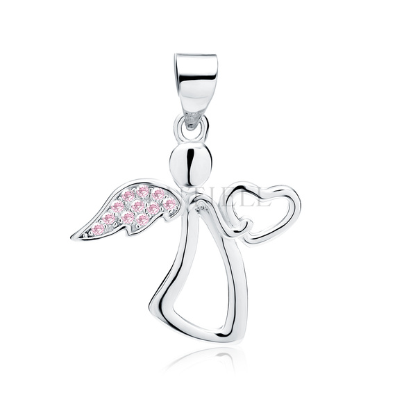 Silver (925) pendant with light pink zirconia - angel