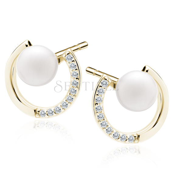 Silver (925) pearl gold-plated earrings with pearls and white zirconias