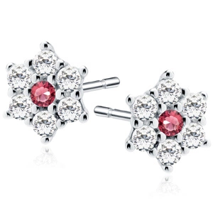 Silver (925) flower earrings with pink zirconia