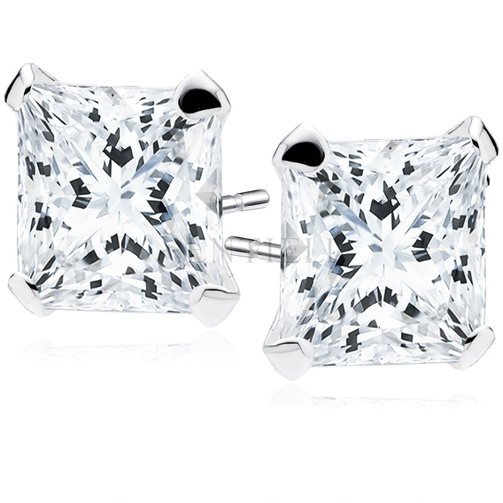 Silver (925) earrings white zirconia 8 x 8mm square