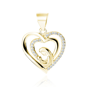 Silver (925) gold-plated pendant Mother with child in heart - white zirconias