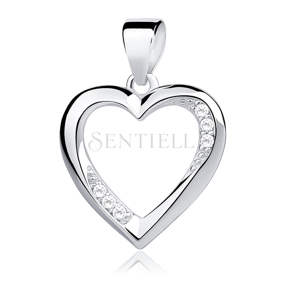 Silver (925) pendant white zirconia - hollow heart