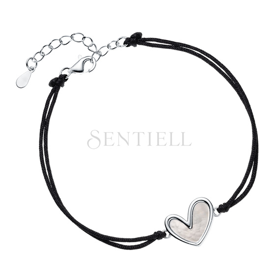 Silver (925) bracelet heart with nacre and black cord