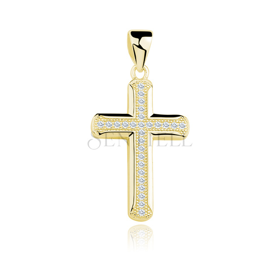 Silver (925) gold-plated pendant cross with two rows of zirconia