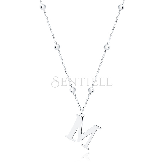 Silver (925) necklace - letter M on chain with balls