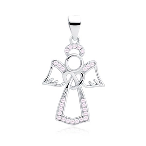 Silver (925) pendant with light pink zirconia - angel