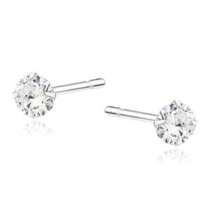 Silver (925) earrings round white zirconia diameter 4mm