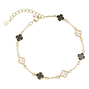 Silver (925) gold-plated bracelet with black onyx and mother of pearl - quatrefoil