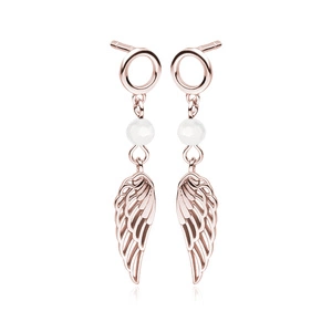 Silver (925) rose gold-plated wings earrings with white zirconia / spinel