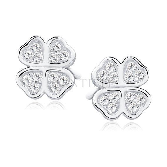 Silver (925) clover earrings with zirconia