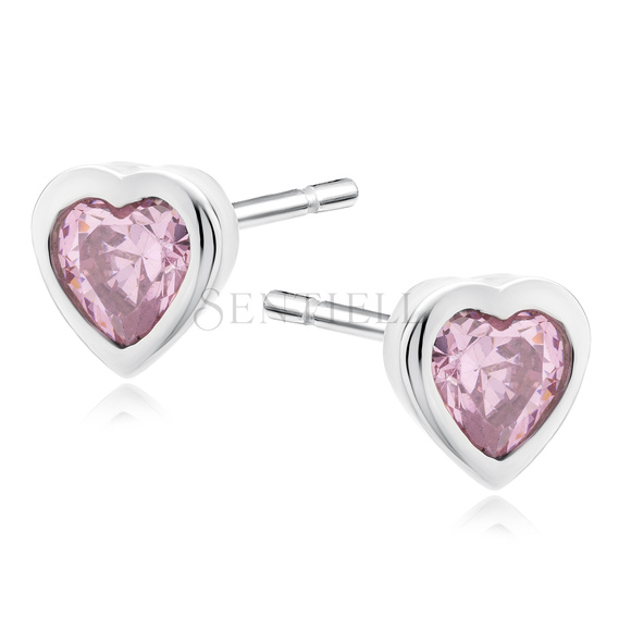 Silver (925) earrings pink zirconia heart