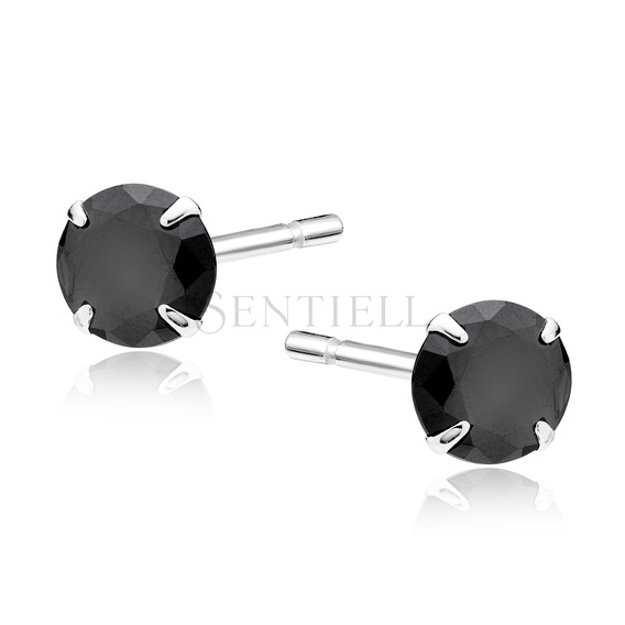 Silver (925) earrings round black zirconia diameter 6mm