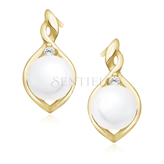 Silver (925) gold-plated earrings white pearl and zirconia