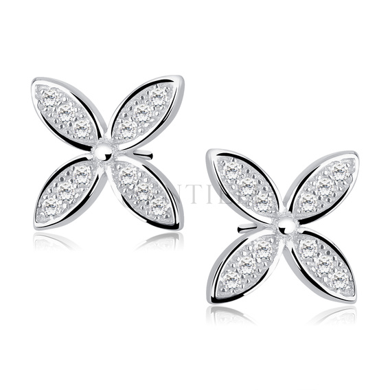 Silver (925) flowers earrings with zirconia