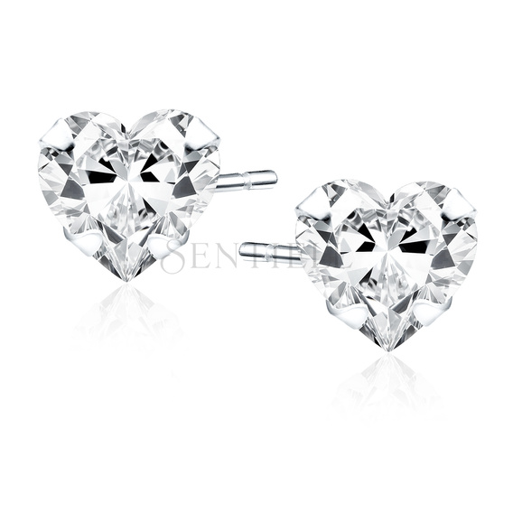 Silver (925) earrings white zirconia 5 x 5mm hearts