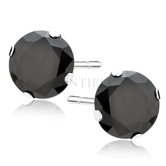 Silver (925) earrings round black zirconia diameter 10mm