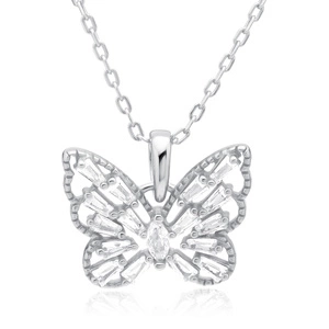 Silver (925) necklace with white zirconia - butterfly