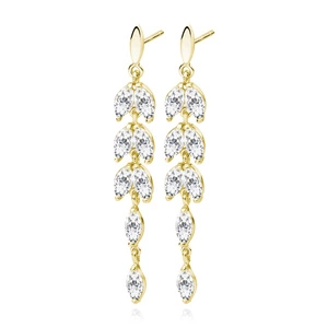 Silver (925) gold-plated earrings long leafs with zirconia