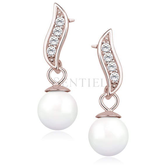 Silver (925) pearl earrings with zirconia rose gold-plated