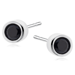 Silver (925) round earrings black zirconia