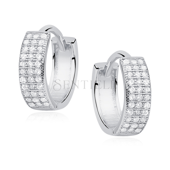 Silver (925) earrings hoop with three rows of zirconia