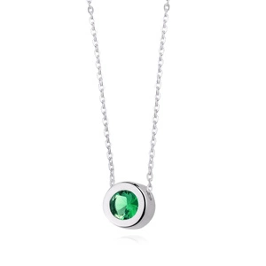 Silver (925) necklace with round pendant and emerald zirconia