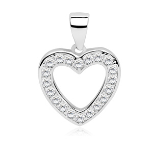 Silver (925) pendant white zirconia - heart hollow