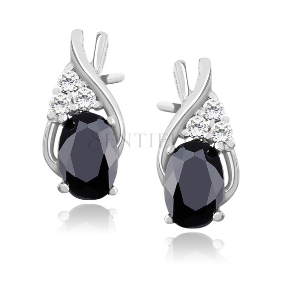 Silver, delicate earrings (925) with black zirconia