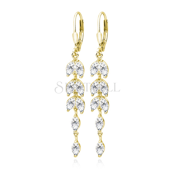 Silver (925) gold-plated earrings long leafs with zirconia