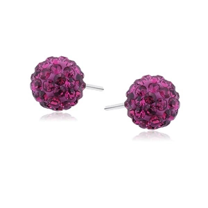 Silver (925) Earrings disco ball 8mm fuchsia