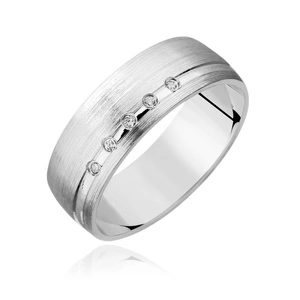 Silver (925) wedding ring, satin with zirconia