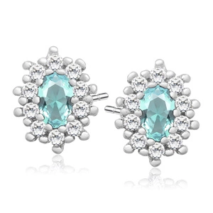 Silver (925) Earrings aquamarine colored zirconia