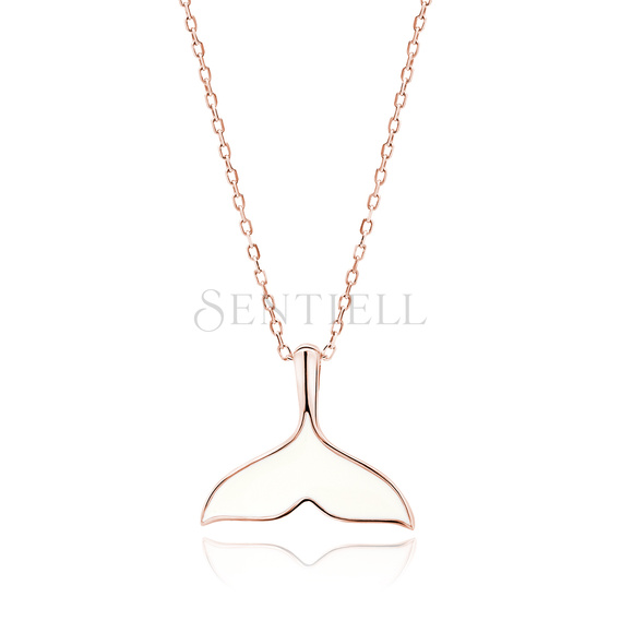 Silver (925) necklace whale tail with white enamel - rose gold-plated