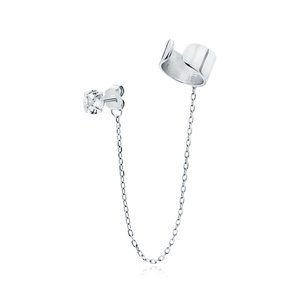 Silver (925) earrings with white zirconia and ear-cuff on chain