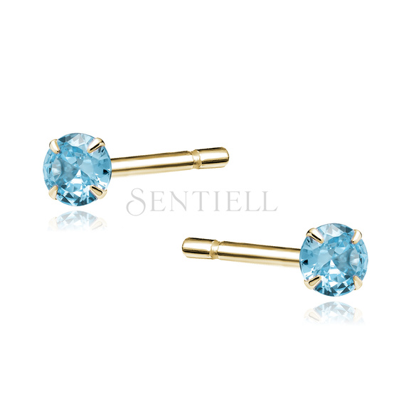 Silver (925) gold-plated earrings round aquamarine zirconia diameter 3mm
