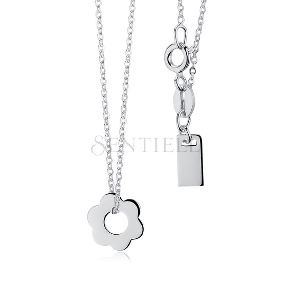 Silver (925) necklace with flower and metal tag