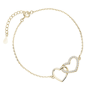 Silver (925) bracelet - hearts with zirconia, gold-plated