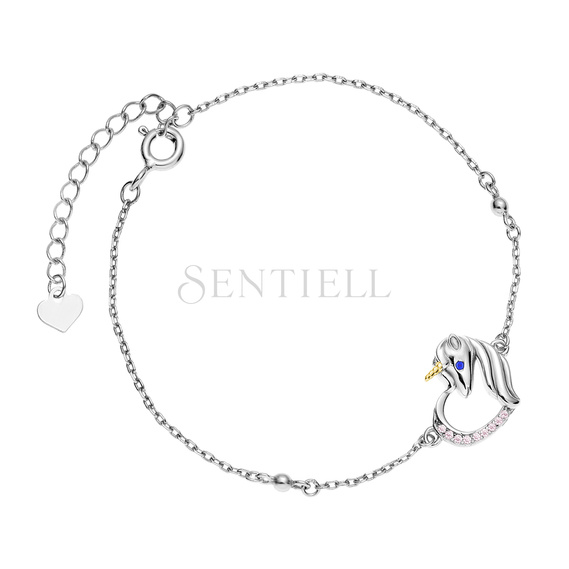 Silver (925) bracelet - unicorn with light pink zirconias and sapphire eye