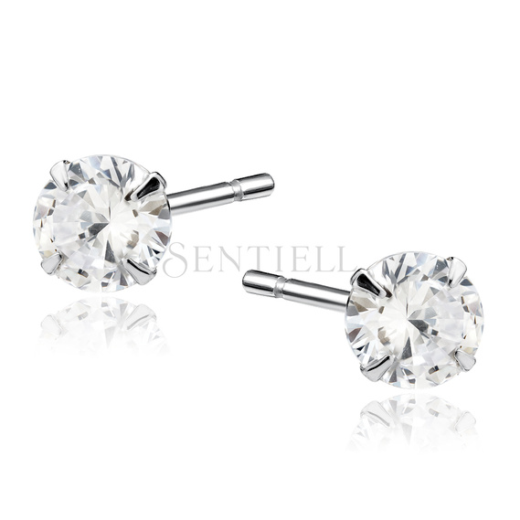 Silver (925) earrings round white zirconia diameter 6mm