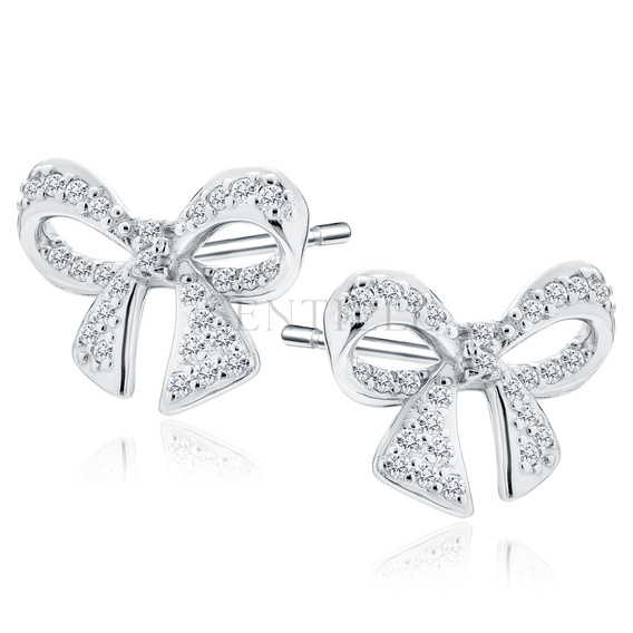 Silver (925) earrings bows with white zirconias