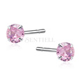 Silver (925) earrings round pink zirconia diameter 4mm