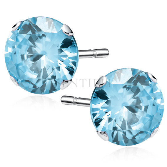 Silver (925) earrings round aquamarine zirconia diameter 10mm